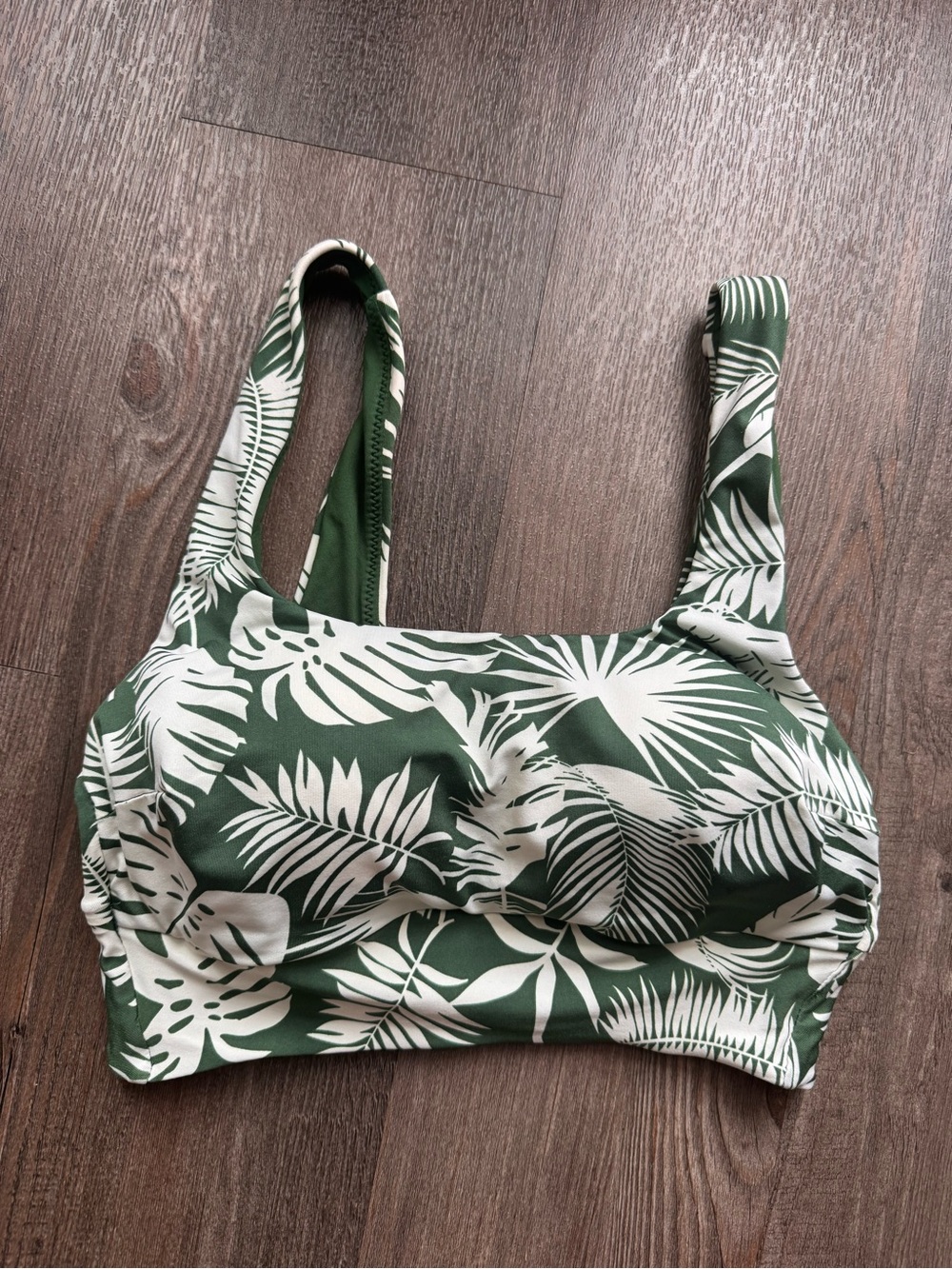 Green White Tropical Print Bikini Top